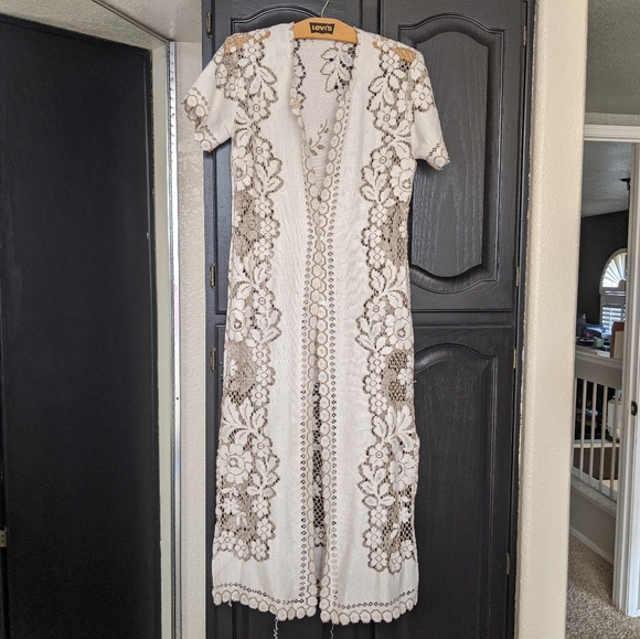 Sweaters - Vintage crochet duster with buttons.